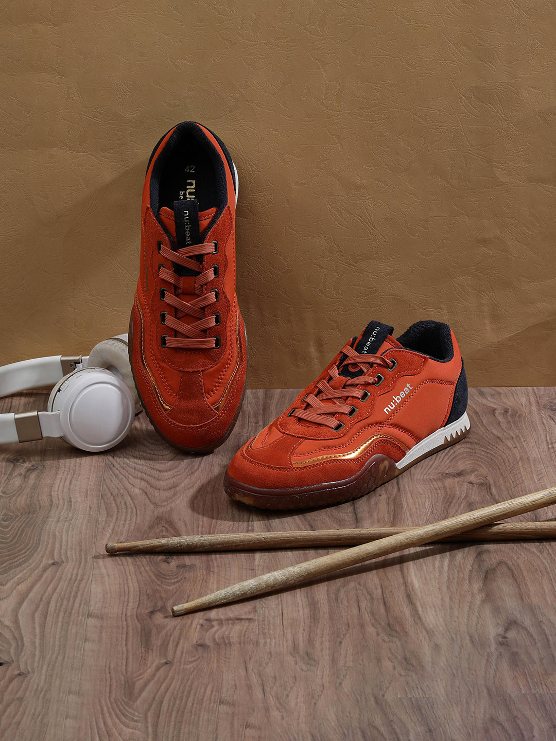 nubeat AREA808 Orange Leather Mens Sneakers