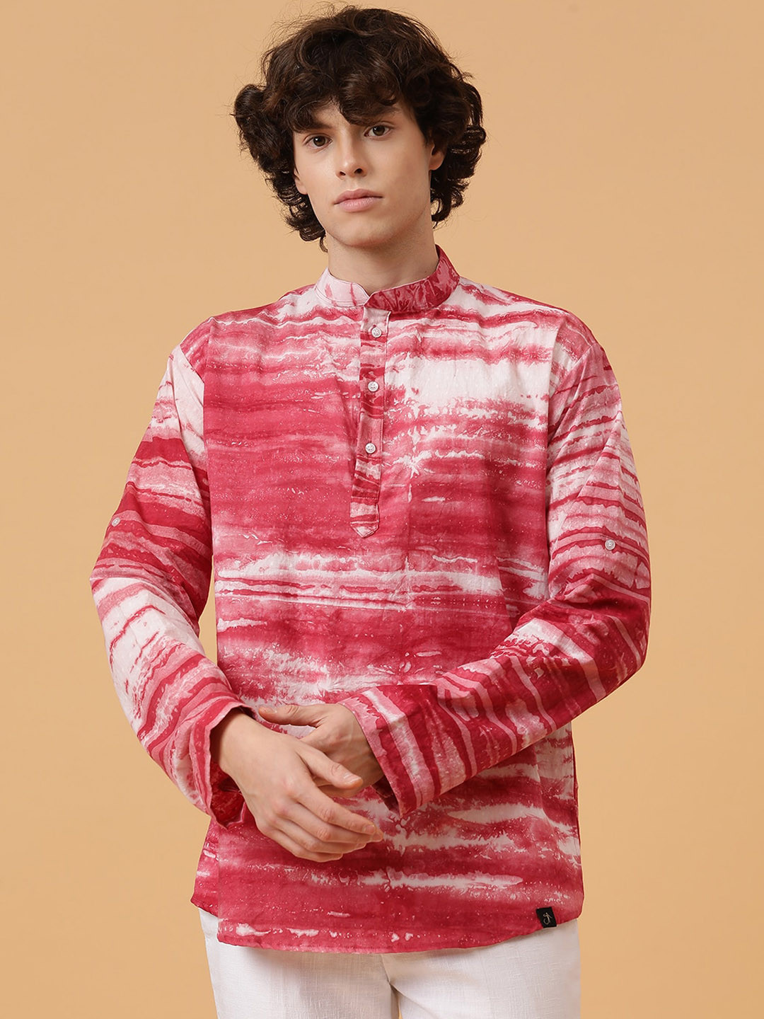 JAVINISHKA Men Dyed Flared Sleeves Pastels Dobby Kurta