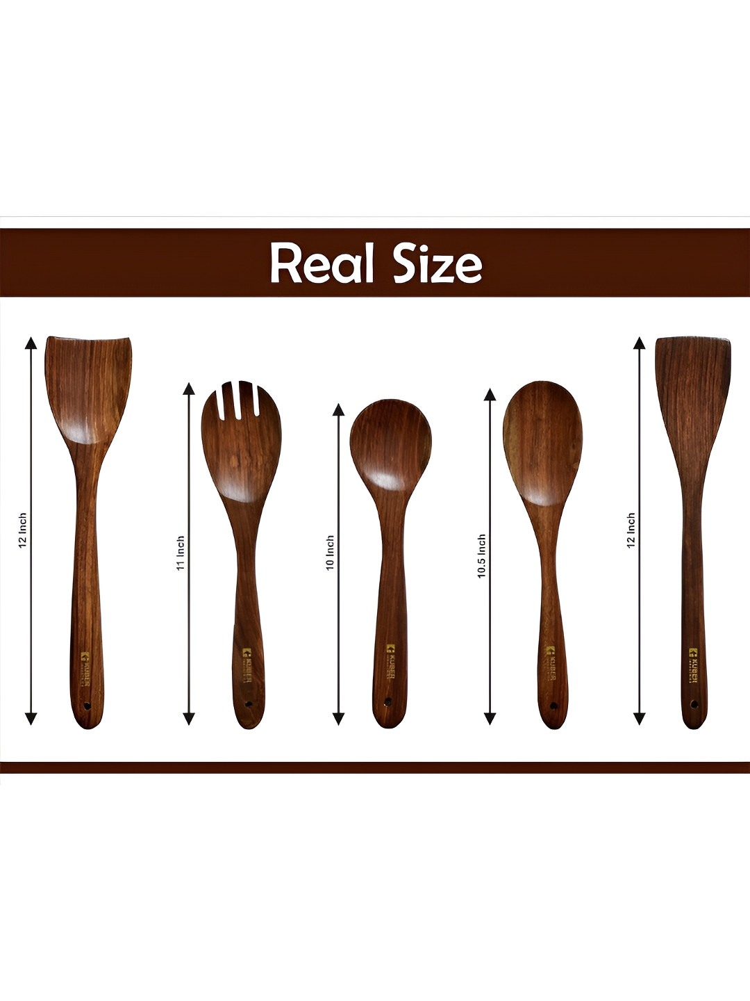 Kuber Industries Brown 5Pcs Wooden Spatula Set