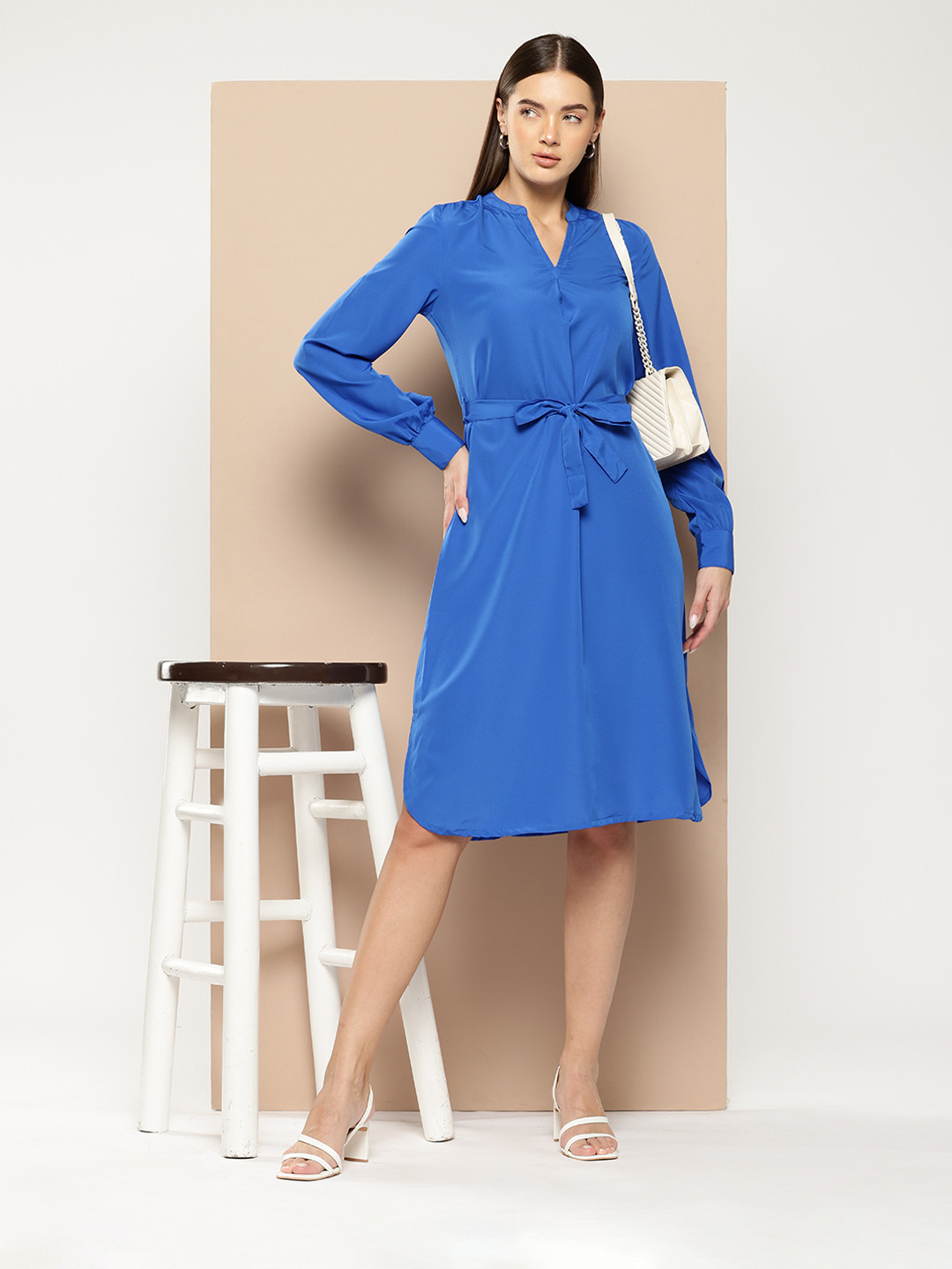 Chemistry Mandarin Collar Shirt Dress