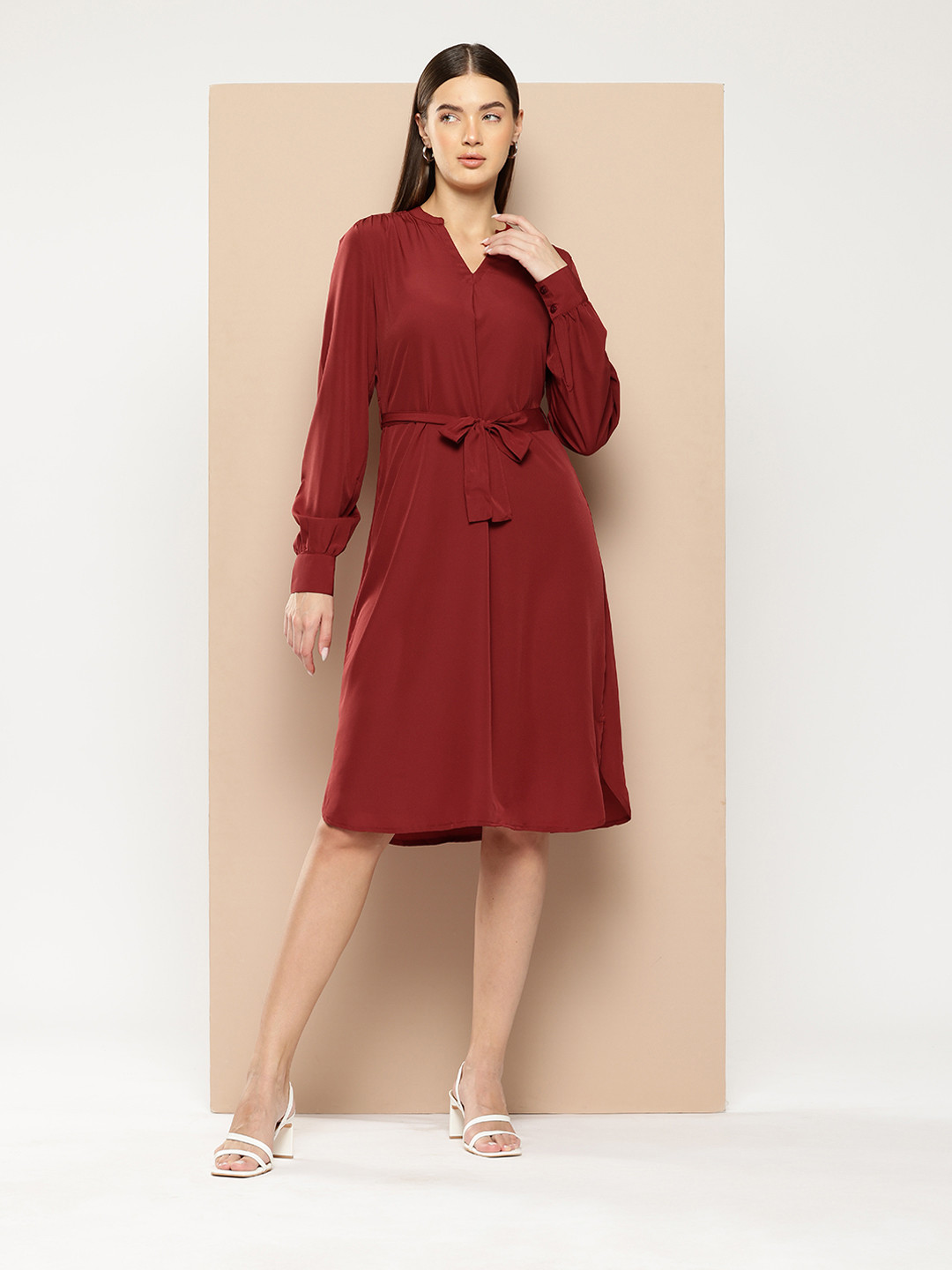 Chemistry Belted A-Line Midi Dress