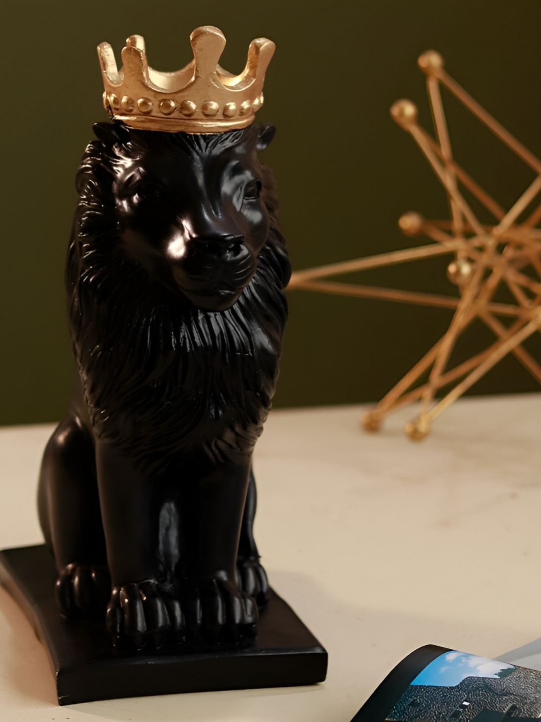 ArteCasa Lion King Black Polyresin Glossy Living Room Medium Showpiece - 5.7 Inches