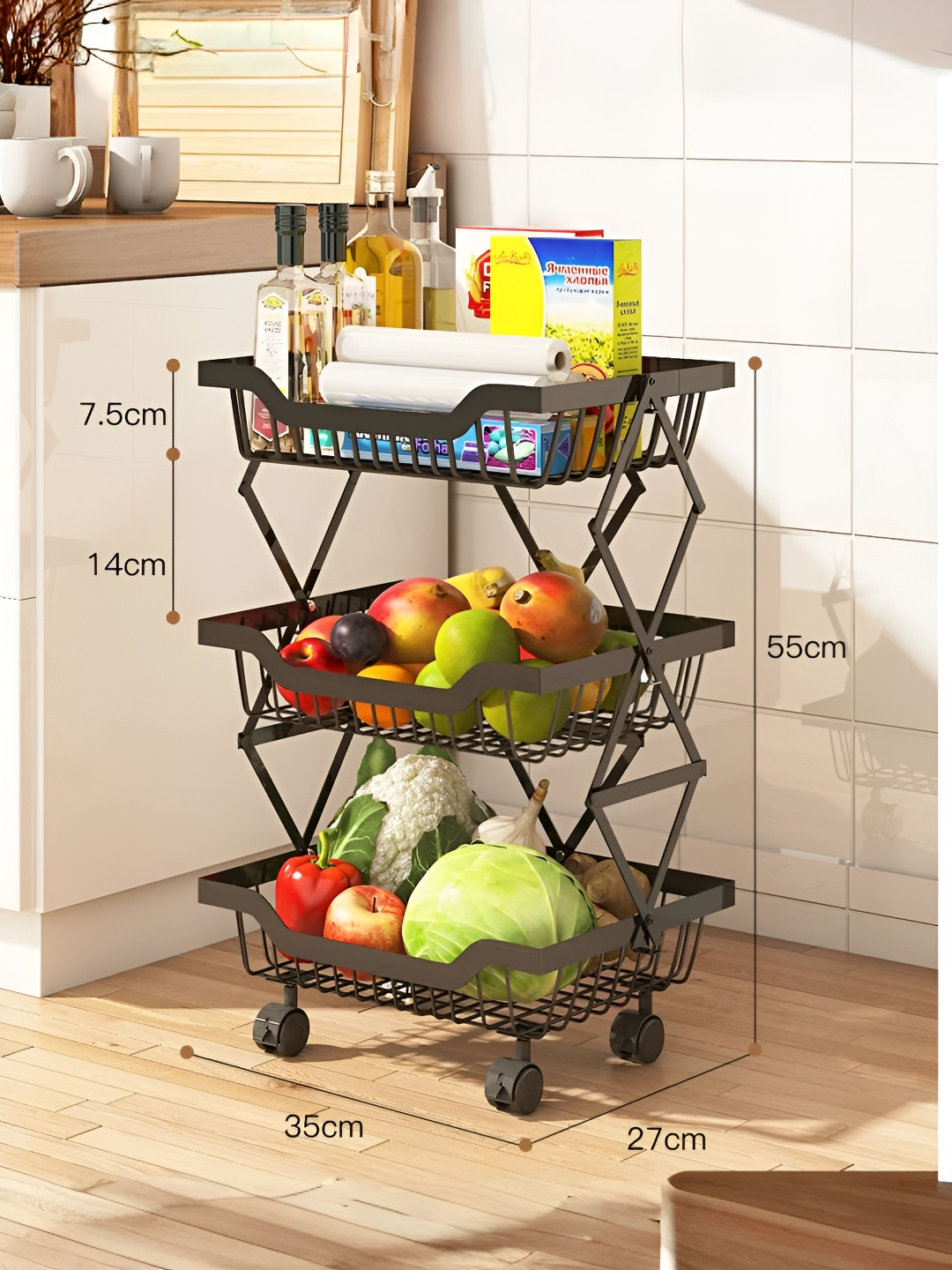 UMAI Black Collapsible Three Layer Kitchen Organisers