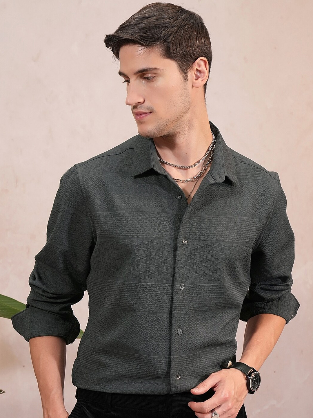 LOCOMOTIVE Luxe Men Popcorn Textured Party Evening Shirt
