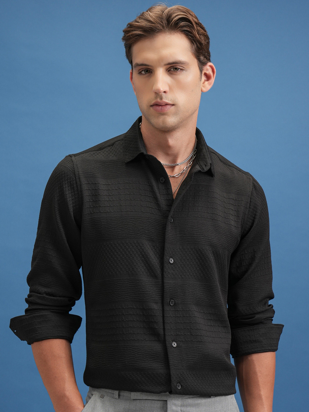 Locomotive Luxe Men Popcorn Textured Party Evening Shirt