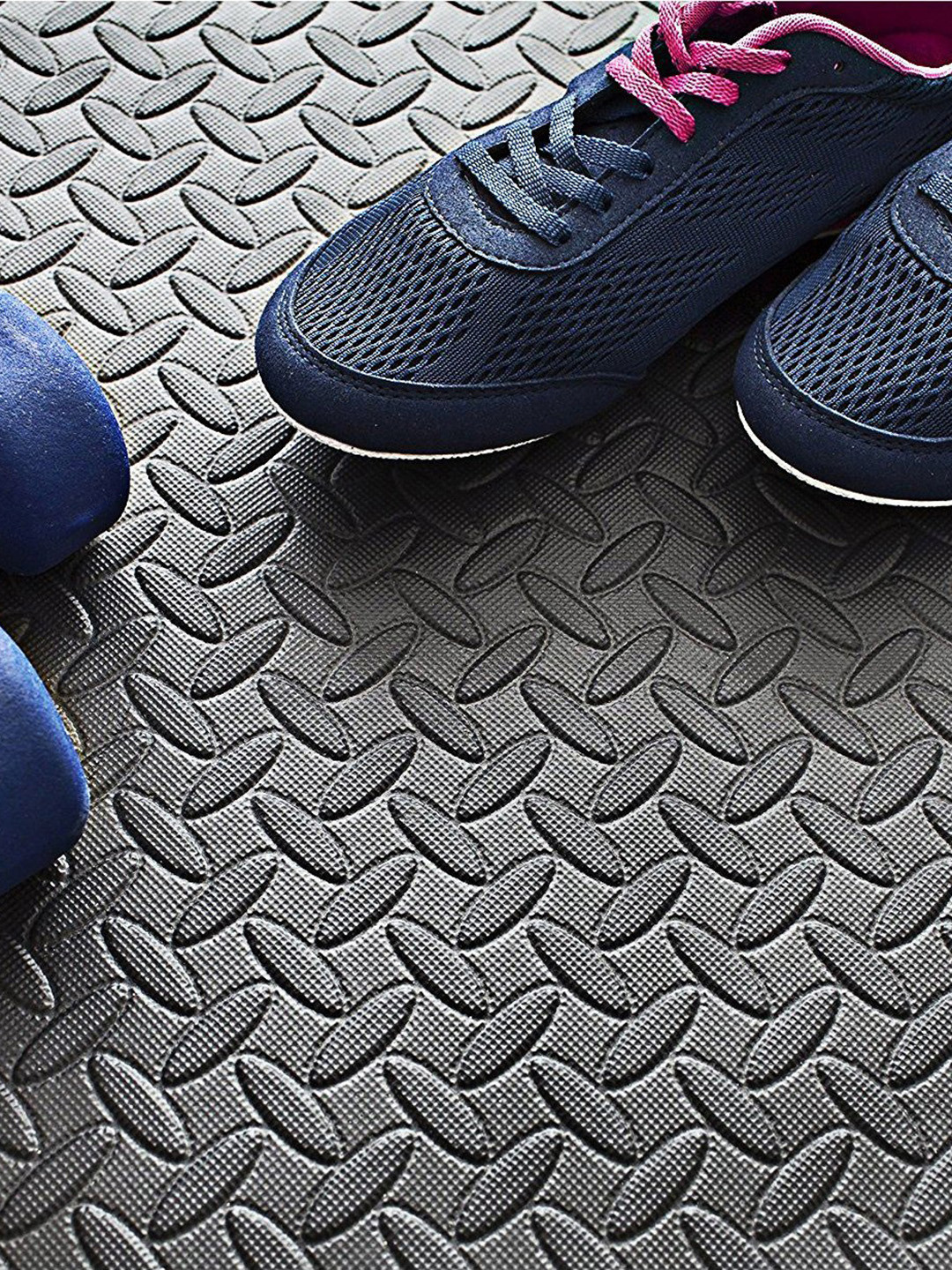 KOBO Black 4 Pieces Self Design Indoor Interlocking Anti Skid Yoga Mat Tile