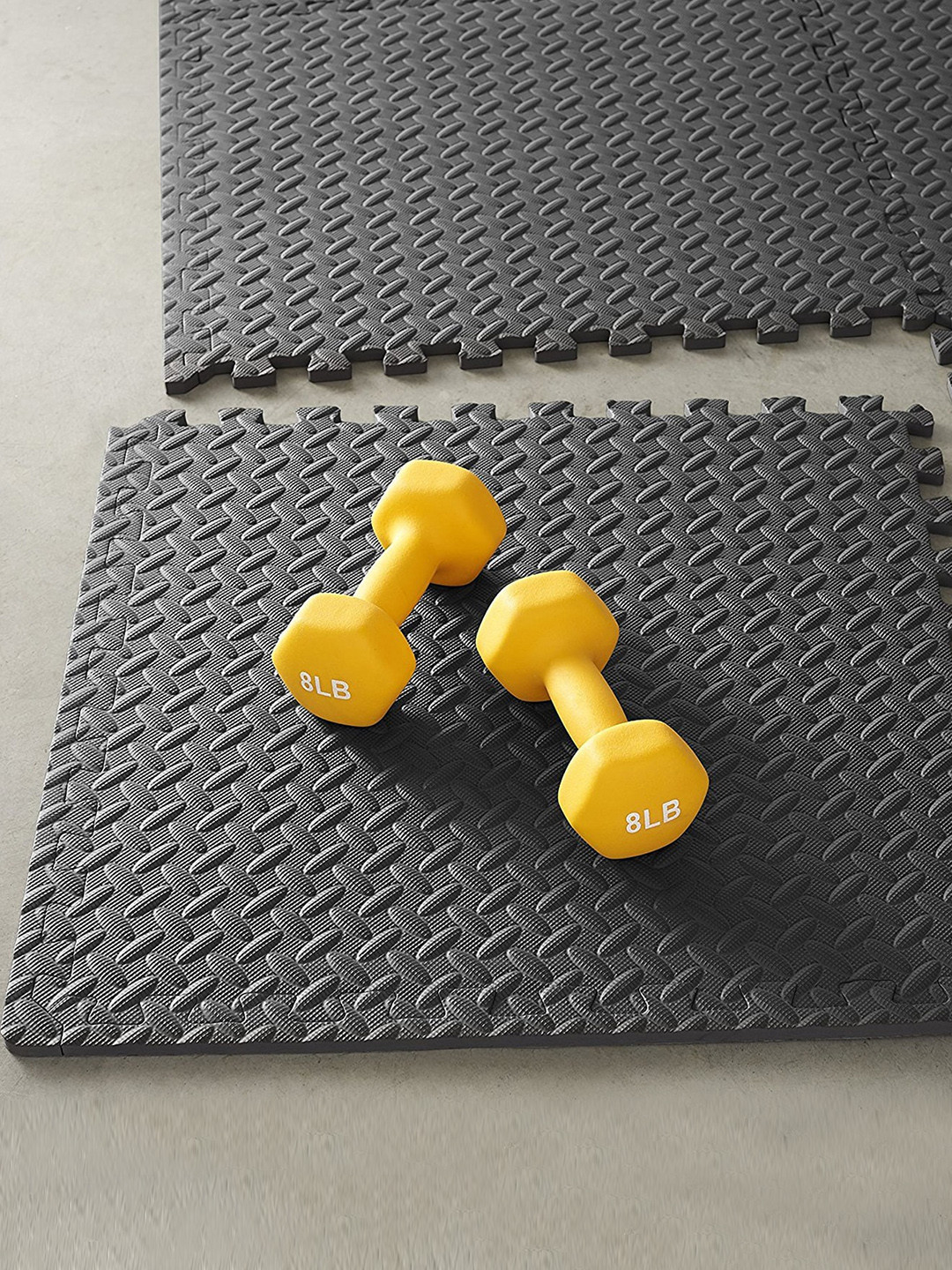 KOBO Black 6 Pieces Self Design Indoor Interlocking Anti Skid Yoga Mat Tile