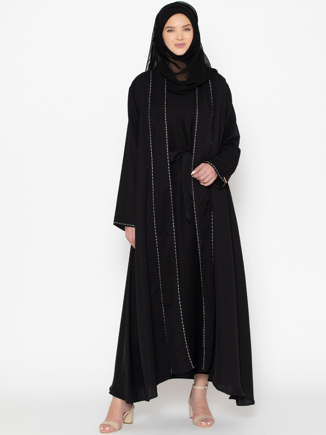 SANASH Collections Striped Abaya Burqa With Scarf