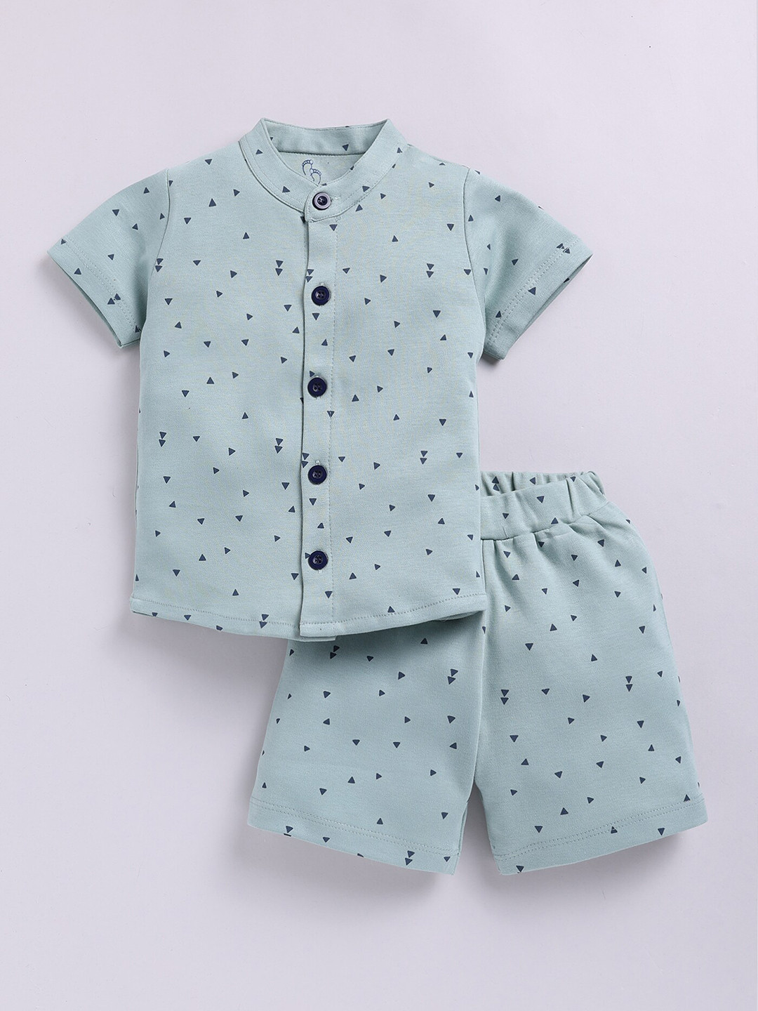 BABY GO Boys Printed Mandarin Collar T-shirt with Shorts