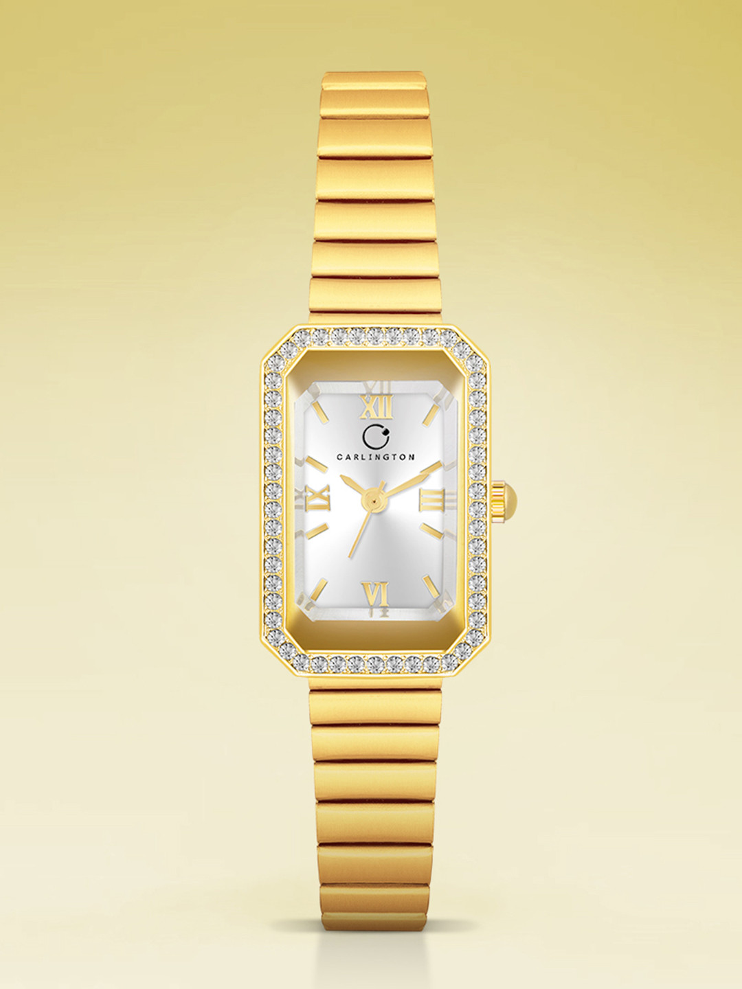 CARLINGTON Women Embellished Dial Bracelet Style Straps Analogue Watch Iconic 2032 Golden