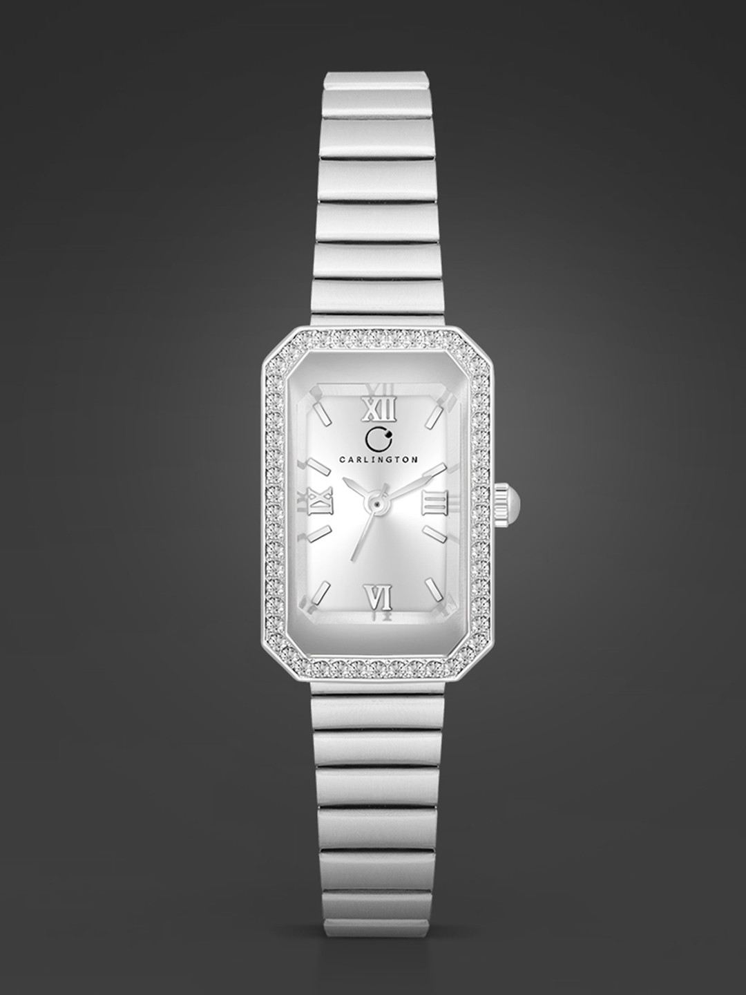 CARLINGTON Women Embellished Dial Bracelet Style Straps Analogue Watch Iconic 2032 Silver