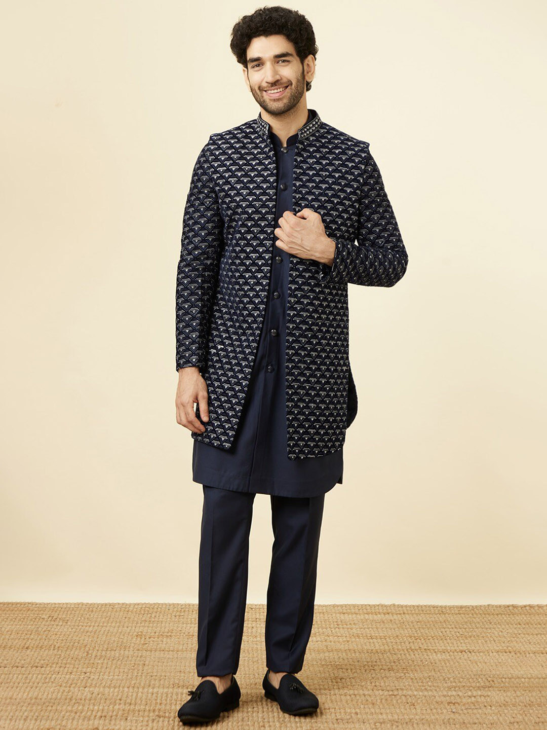 Twamev Mandarin Collar Long Sleeves Indo Western Sherwani Set