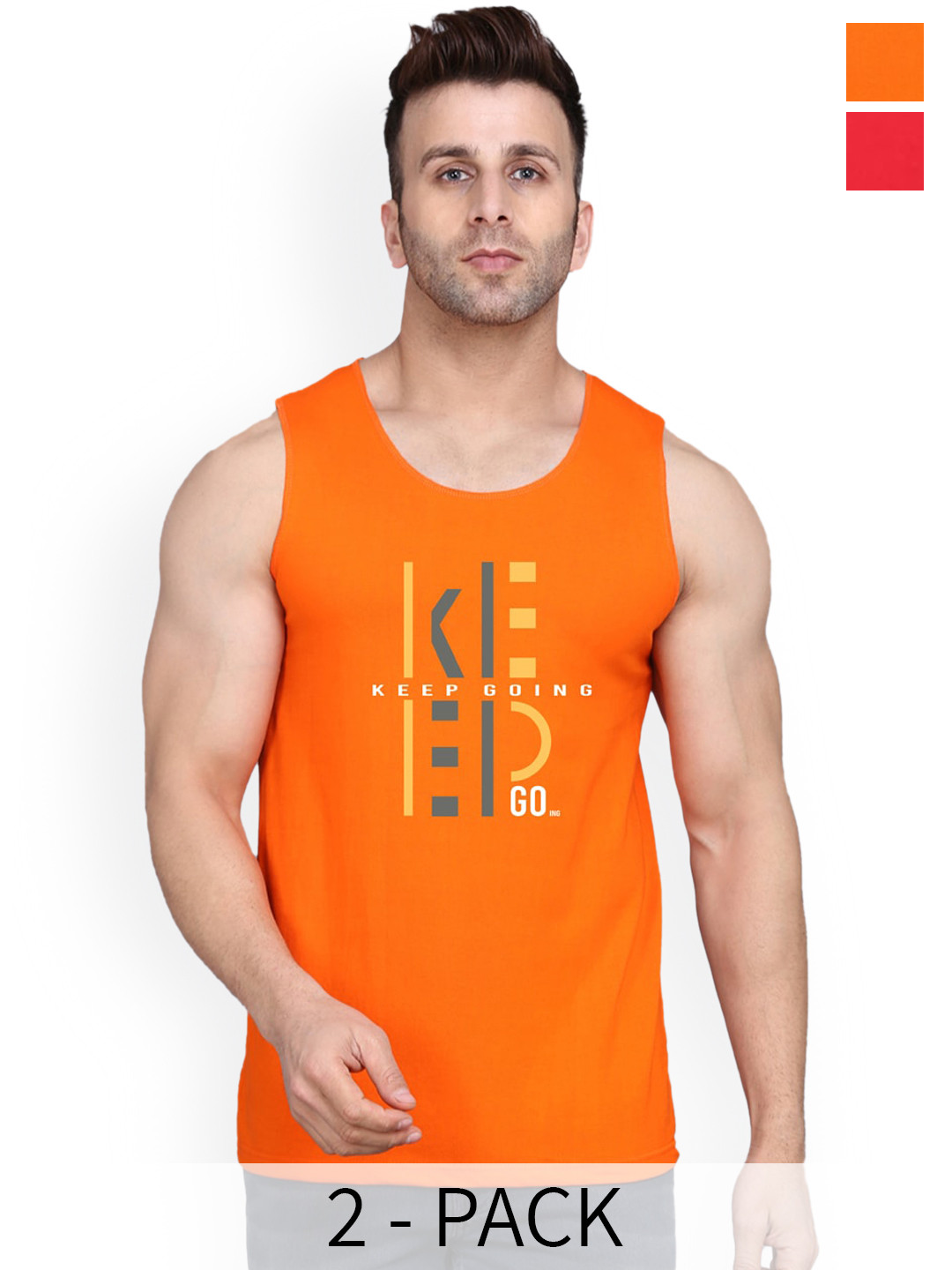 SLOWLORIS Pack Of 2 Printed Bio-Wash Combed Cotton Gym Innerwear Vests