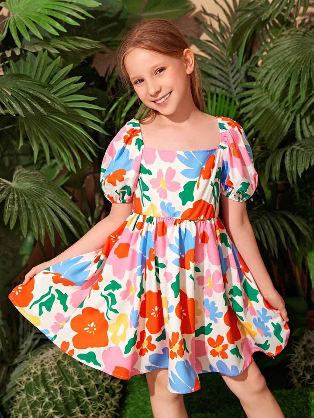 BAESD Floral Print Puff Sleeve Fit & Flare Dress
