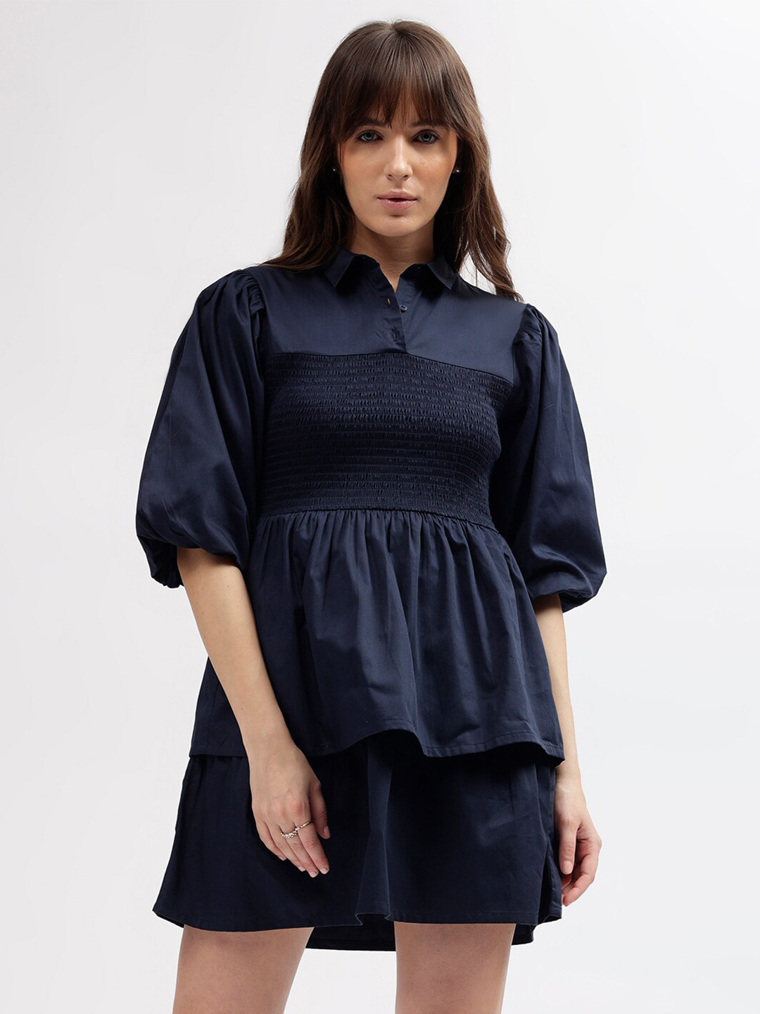 ELLE Shirt Collar Fit & Flare Mini Dress