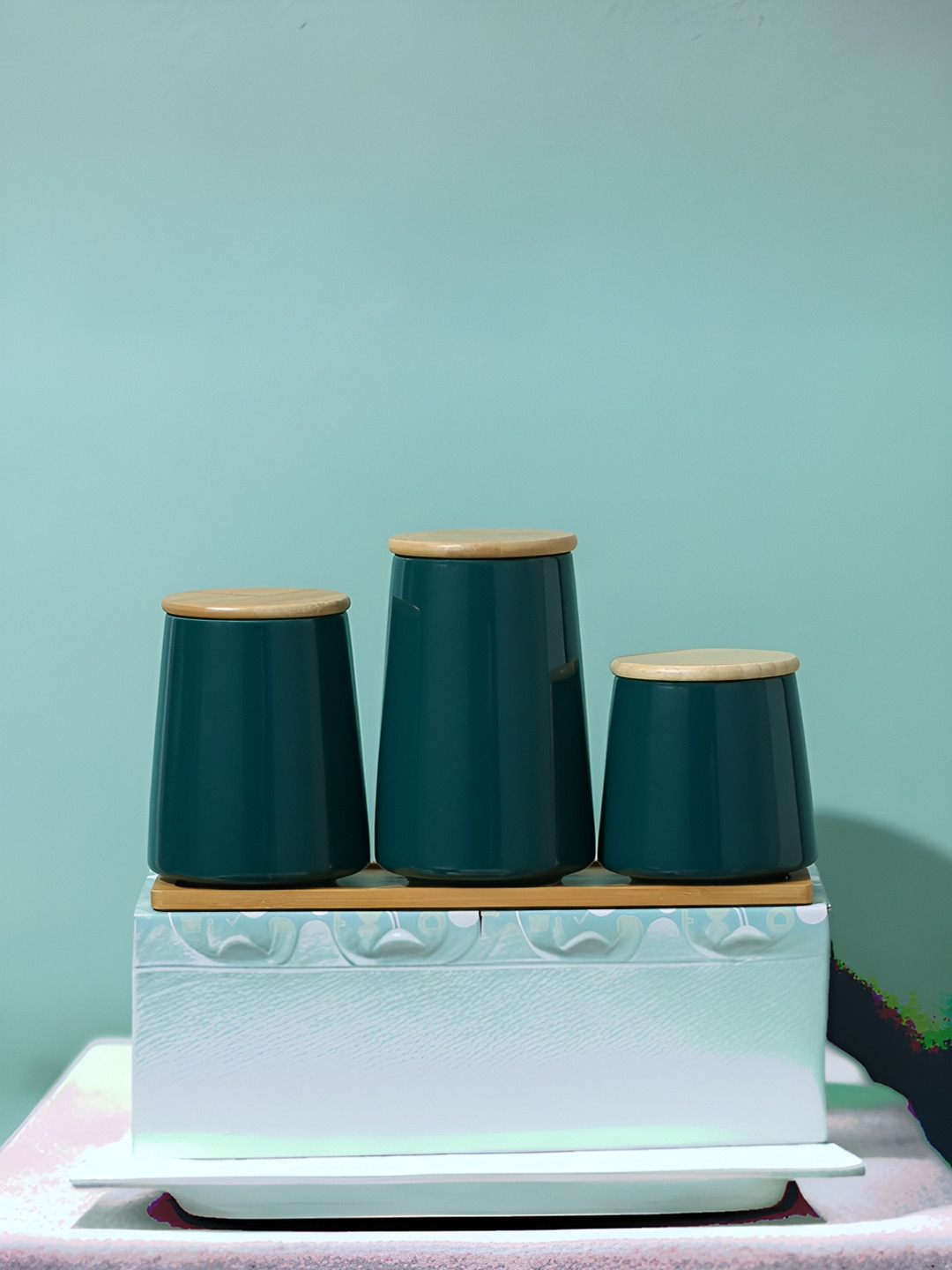 Umai Yx04-3-Gn Green Ceramic 3 Piece Clip-On Canister