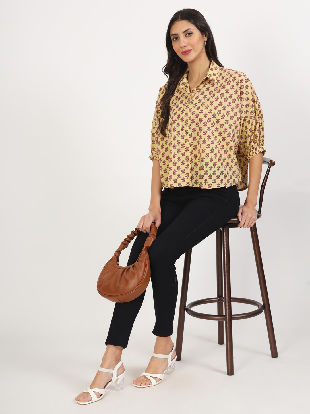 Divena Polka Dot Print Cotton Shirt Style Top