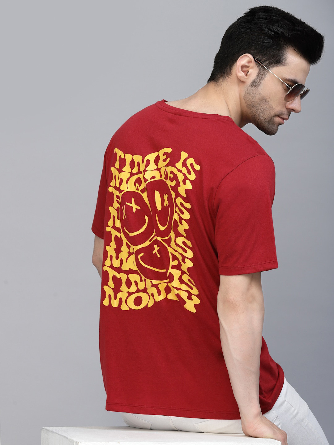 Rigo Maroon Typography Back Printed T-shirt
