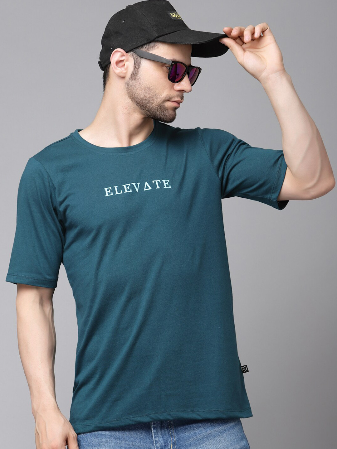 Rigo Teal Typography Regular Fit T-Shirt