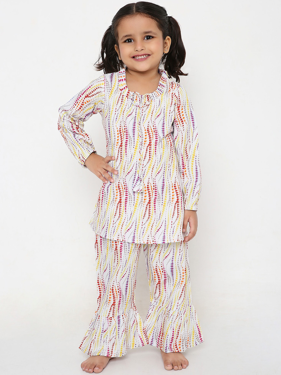 BAESD Girls Abstract Printed Ruffled Top & Pyjamas