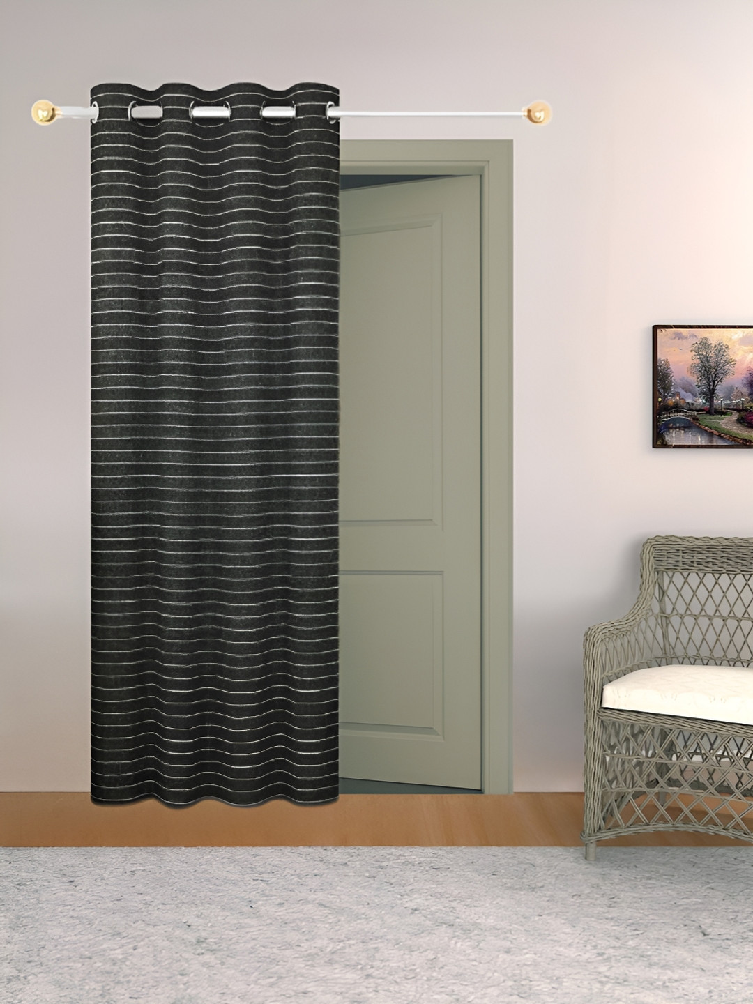 THE CONVERSION Black Striped Room Darkening Long Door Curtain