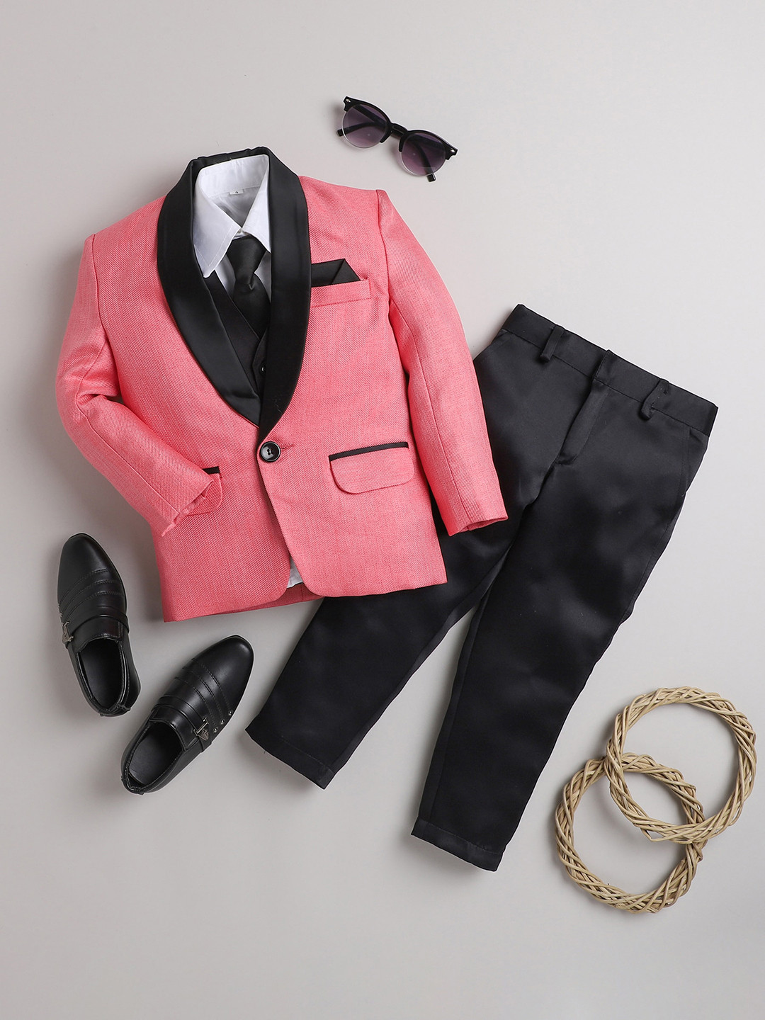 Jeetethnics Infant Boys 4 Pieces Long Sleeves Tuxedo Suits