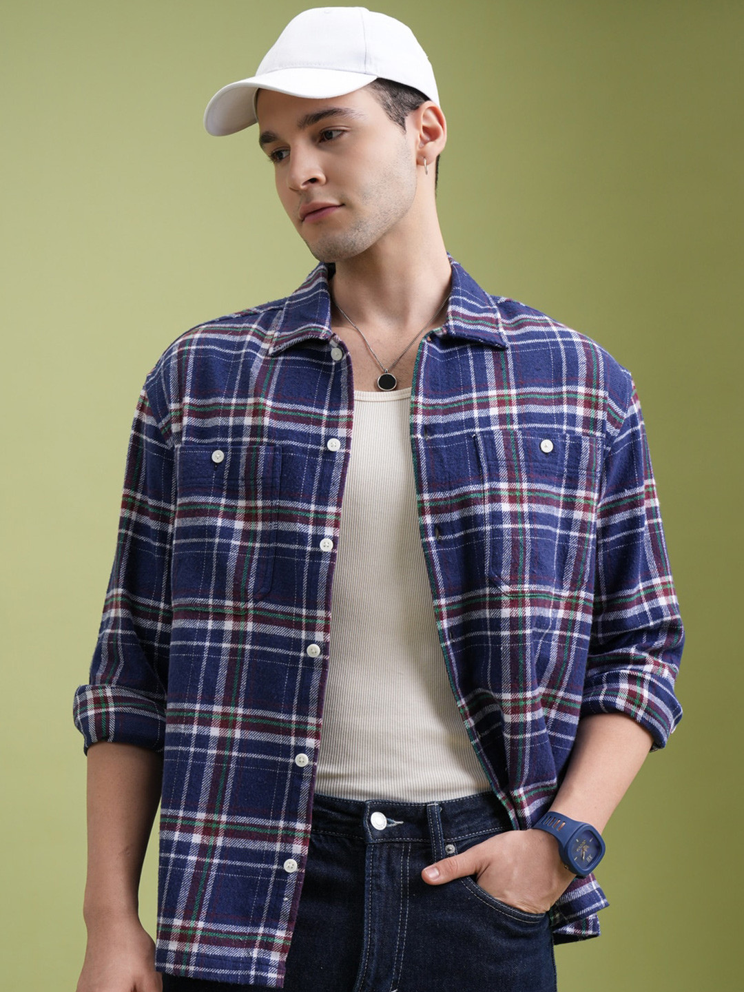 Highlander Men Oversized Utility Pocket Flannel Overshirt
