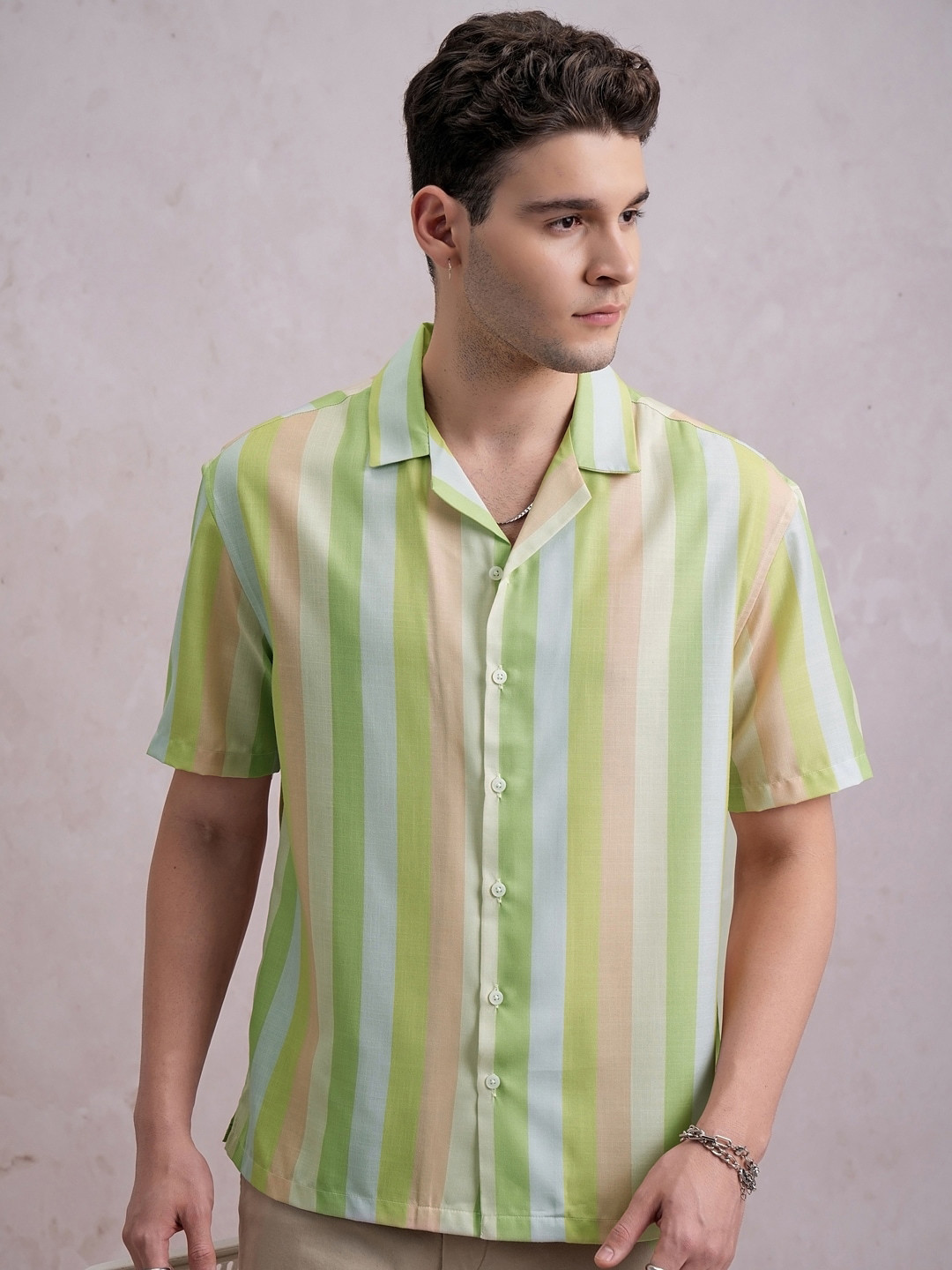 Highlander Men Multicolor Printed Cuban Collar Oversized Shirt