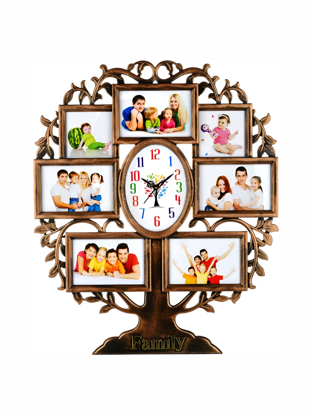 Attractionz Multicoloured Plastic Tree Battery Analogue Photo Frame Wall Clock