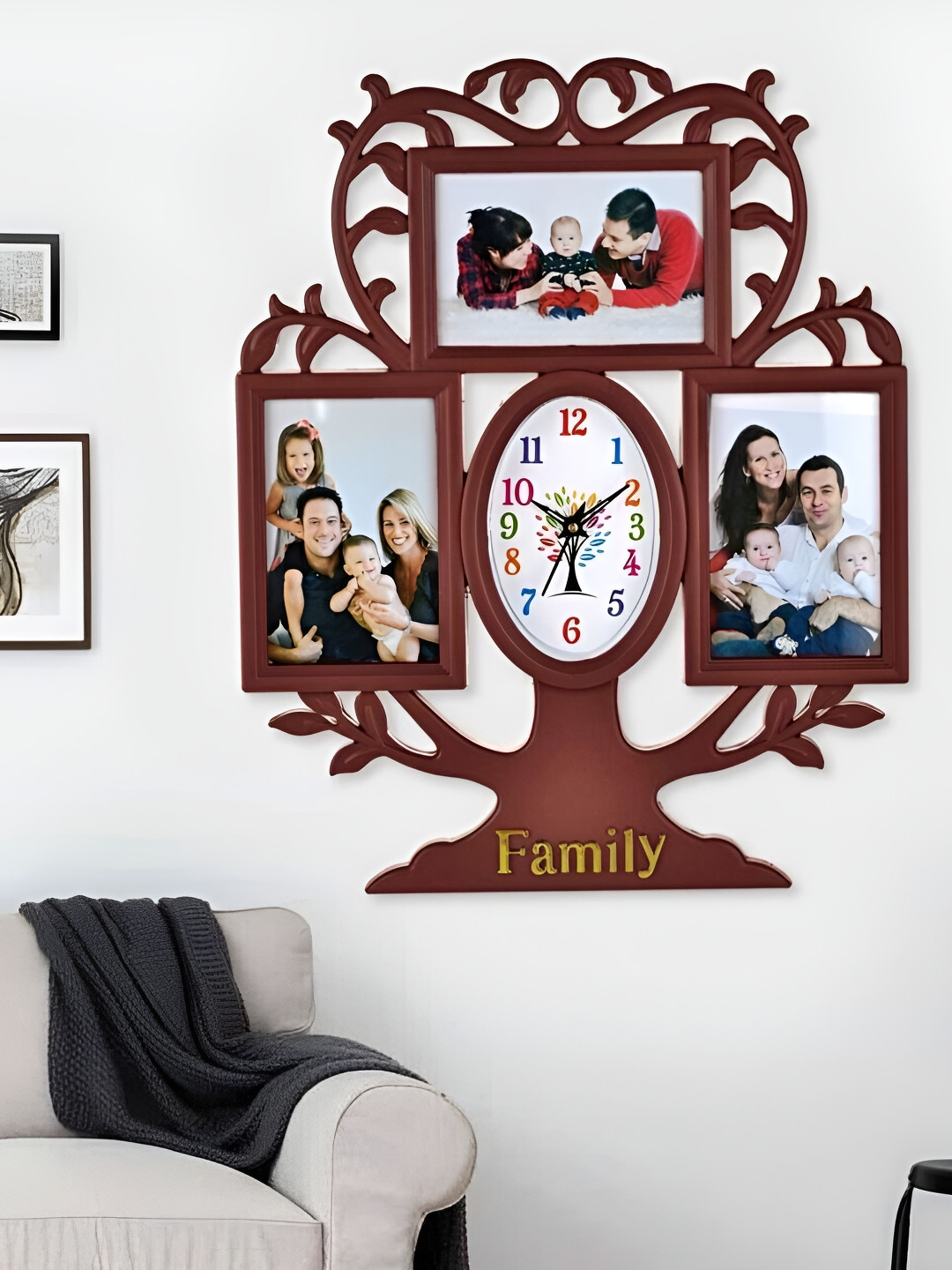 Attractionz Brown Plastic Large Display Tree Battery Analogue Photo Frame Wall Clock