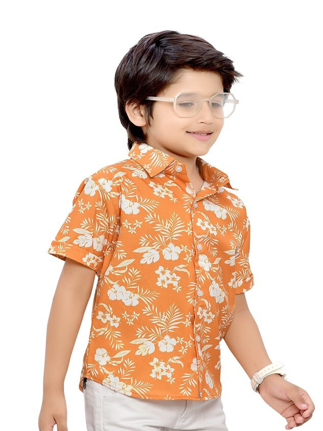 BAESD Boys Comfort Floral Printed Spread Collar Cotton Casual Shirt