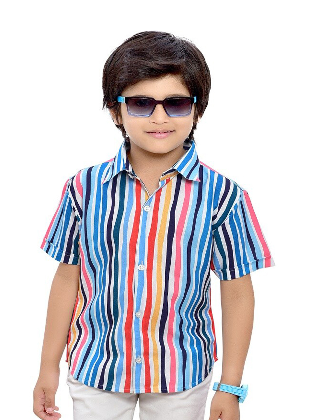 BAESD Boys Comfort Multi Stripes Spread Collar Cotton Casual Shirt