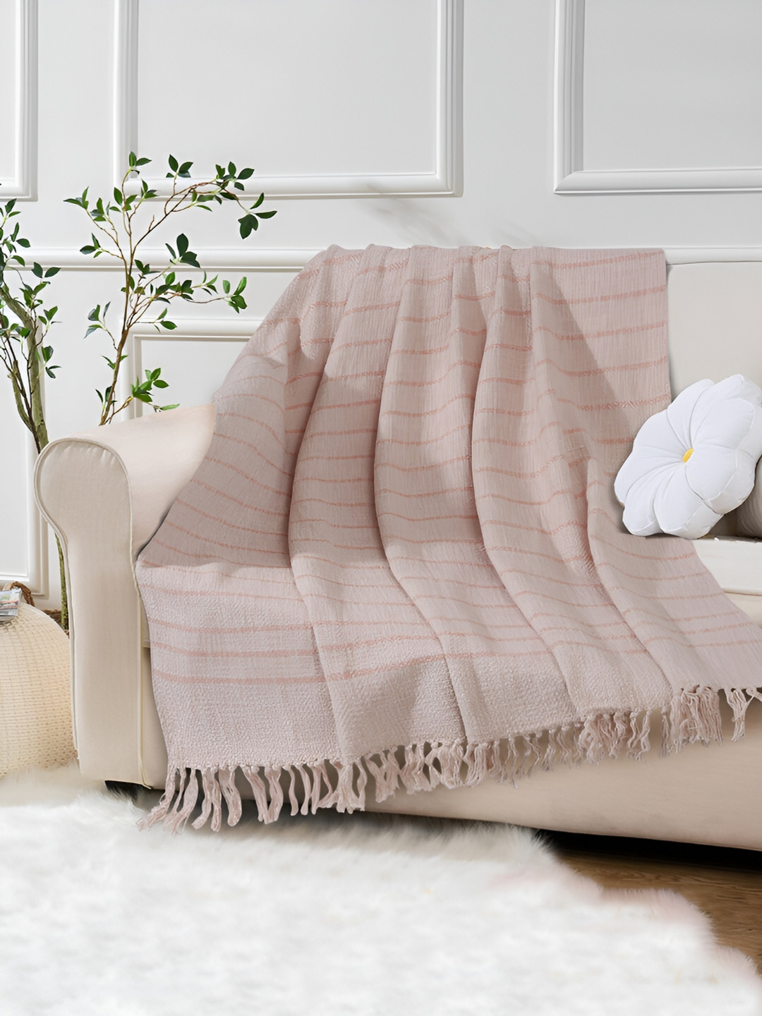 eyda Beige Striped Cotton Throws