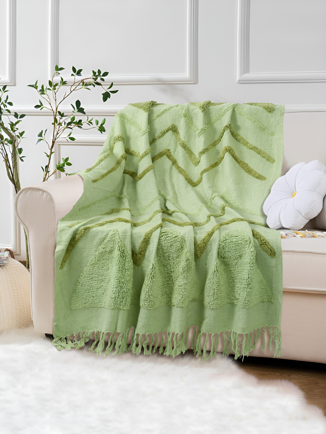 eyda Green Tufted Cotton Throw Blanket