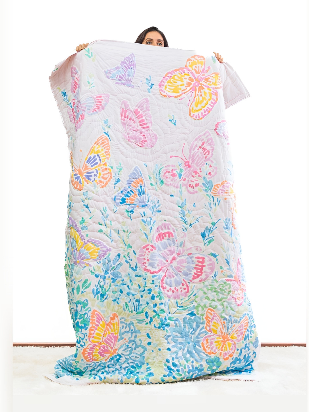 Zookeeper White & Yellow Printed 120 GSM Single Bed Quilt