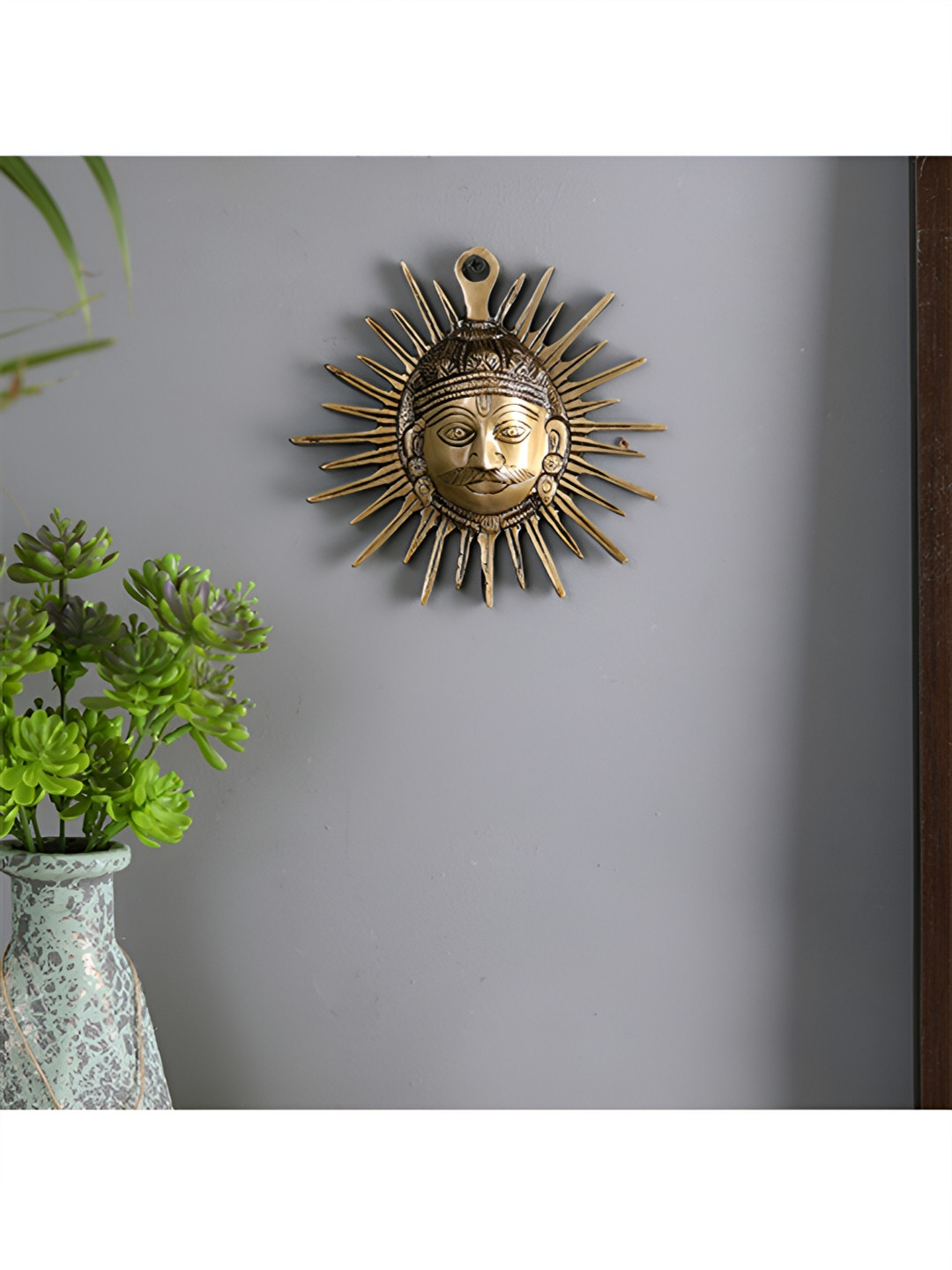 Two Moustaches Surya Wall Hanging Brass Antique Hall Spiritual Wall Decor-6.9In