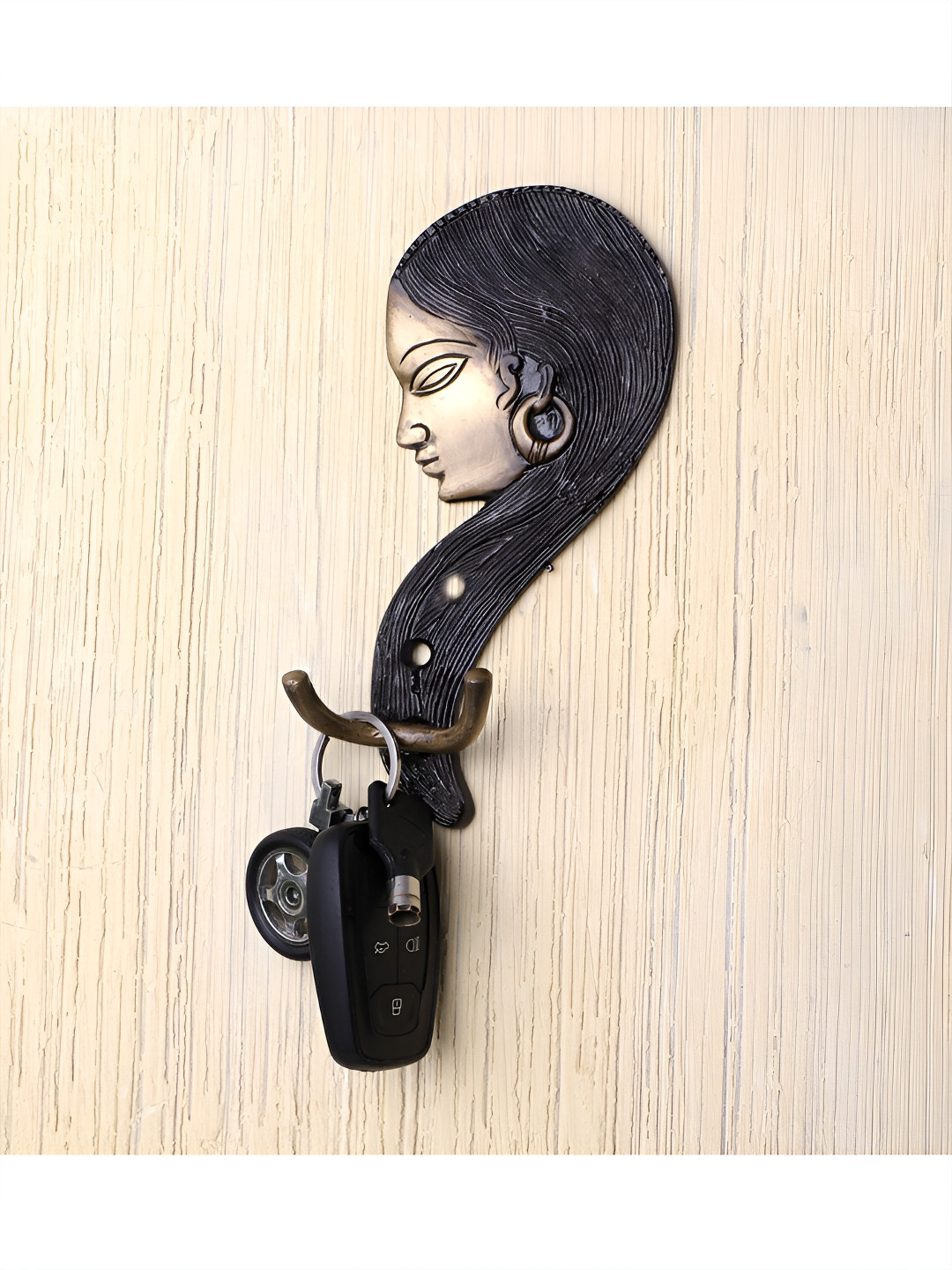 Two Moustaches Brown Tribal Lady Design Brass Key Holder