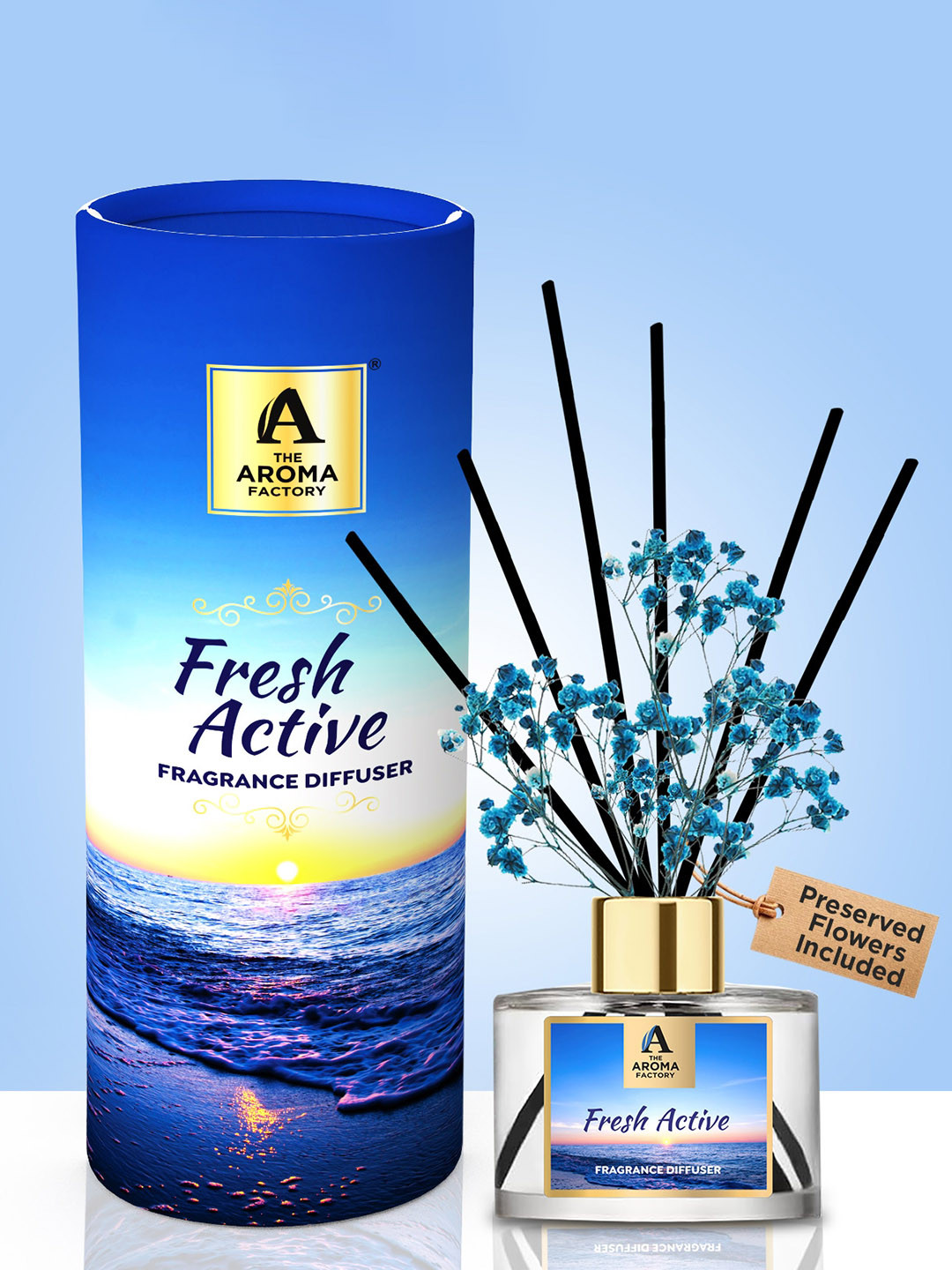 The Aroma Factory Transparent & Blue Fresh Active Reed Aroma Oil Diffusers 100 ml