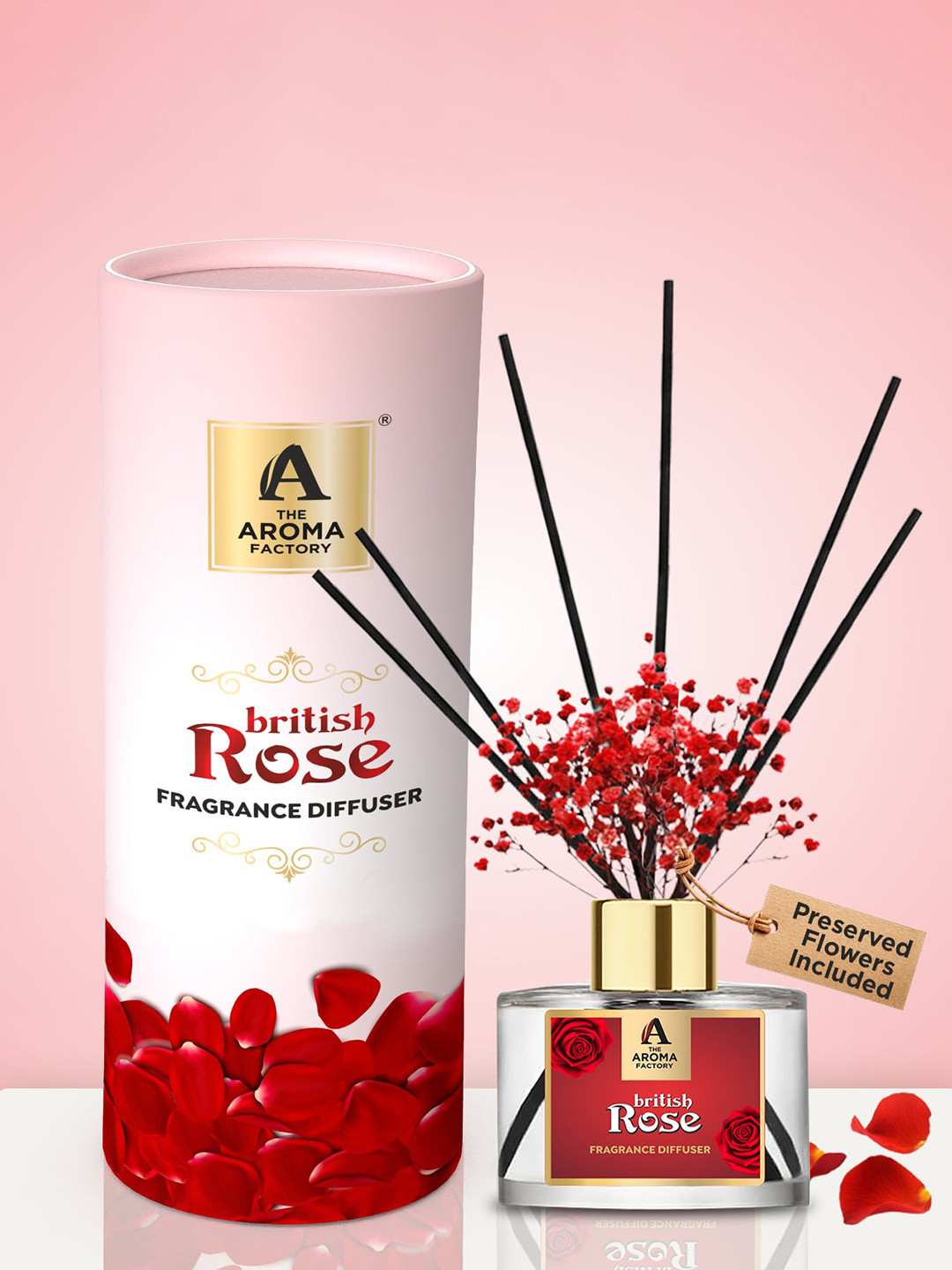 The Aroma Factory Transparent & Red British Rose Reed Aroma Oil Diffusers 100 ml