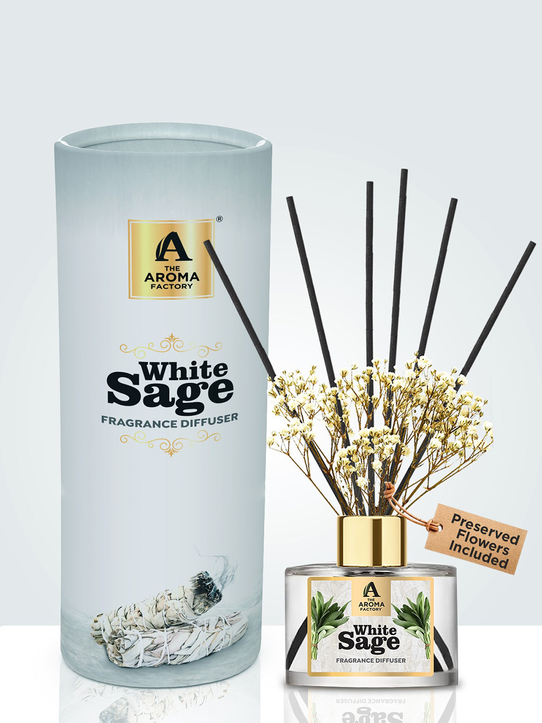 The Aroma Factory Transparent & White Sage Reed Aroma Oil Diffusers 100 ml