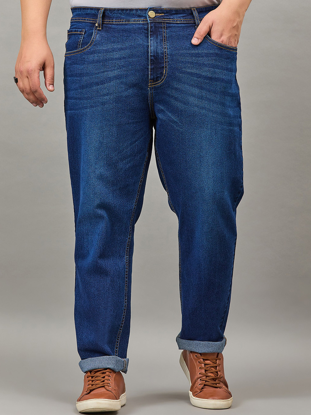 Style Quotient Men Plus Size Blue Regular Fit Medium Fade Denim Jeans