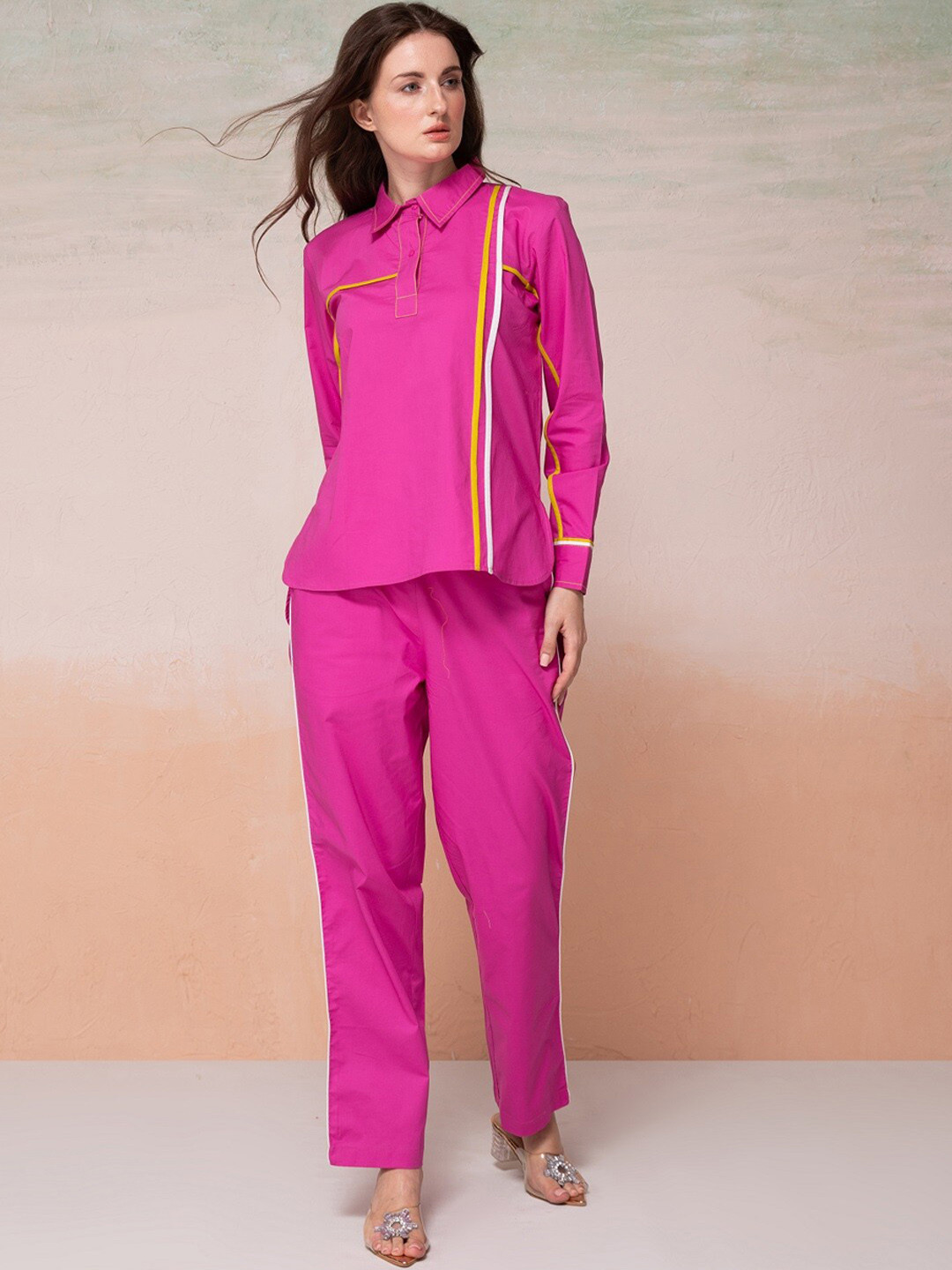 Bannos Swagger Pink Long Sleeves Pure Cotton Shirt With Trouser
