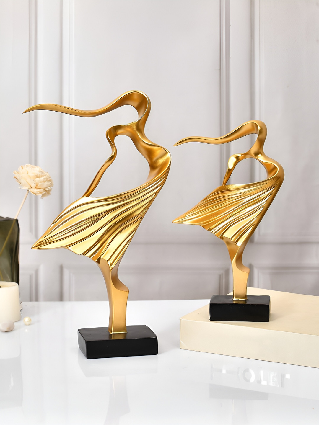 TAYHAA Abstract Dancing Beige Resin Glossy Living Room Set of 2 Medium Showpieces - 11.4 Inches