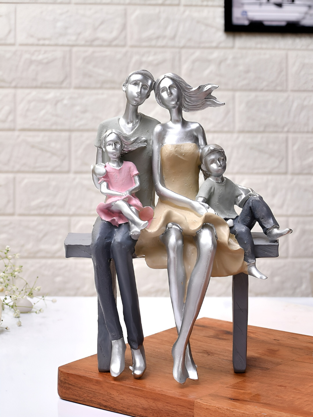 TAYHAA Family Love Grey Resin Natural Living Room Medium Showpiece - 8.7 Inches