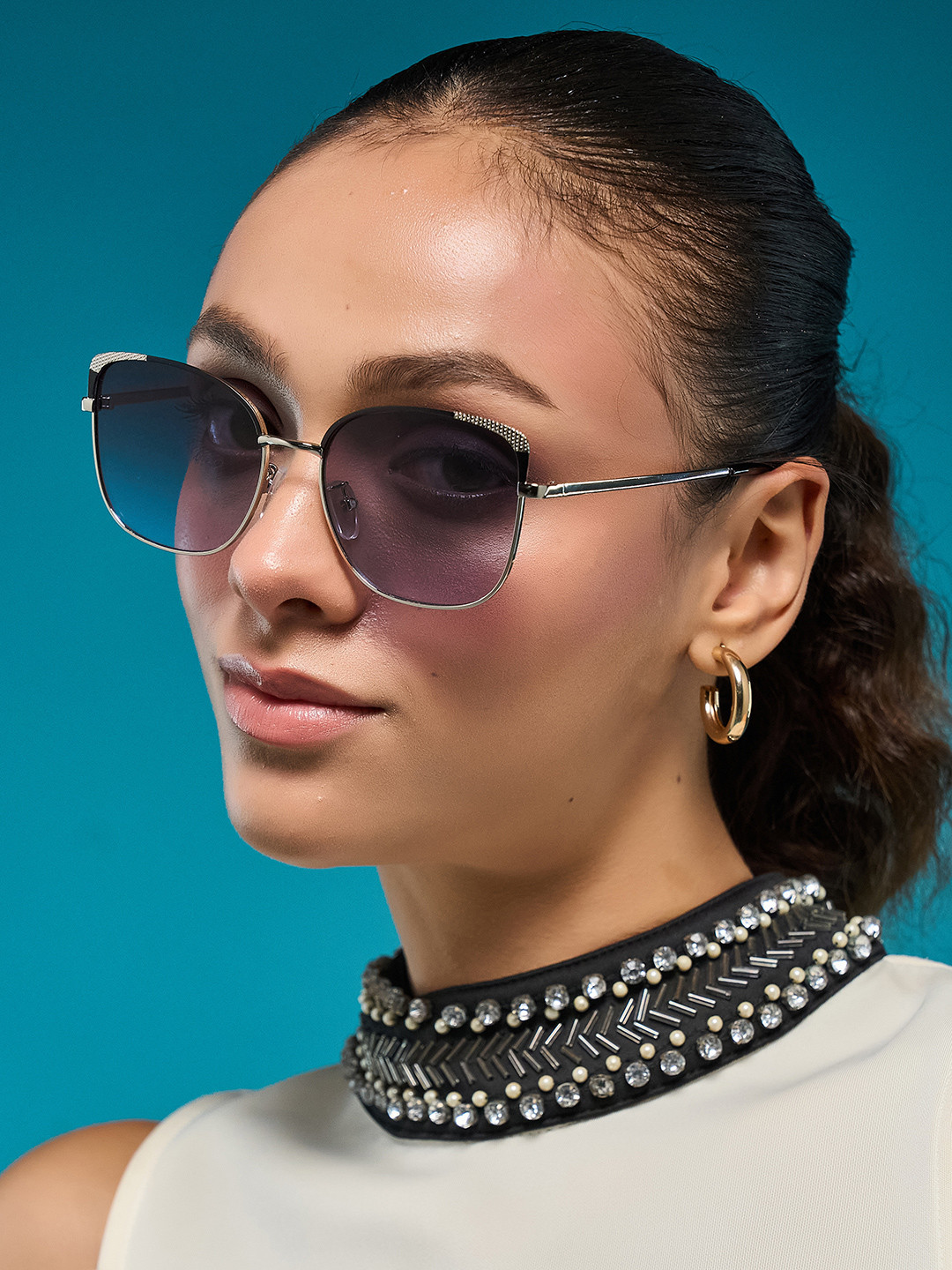 HASHTAG EYEWEAR Women Square Sunglasses With UV Protected Lens B80-682-blue