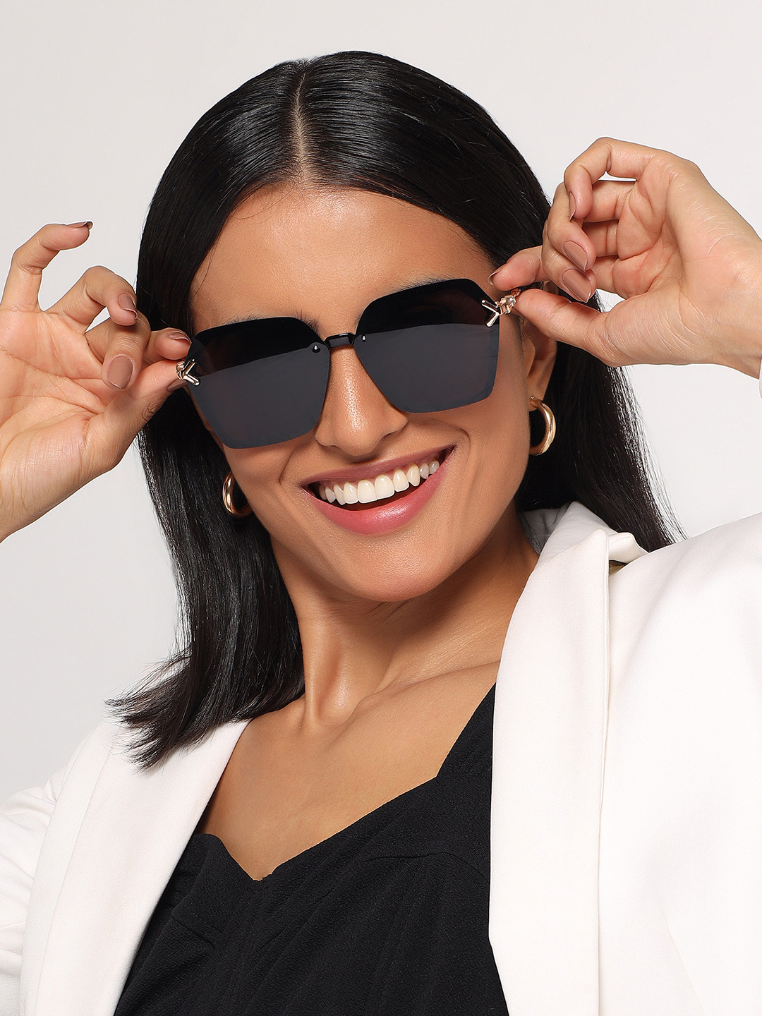 HASHTAG EYEWEAR Women Hexagonal Oversized Sunglasses With UV Protected Lens G-15062-black