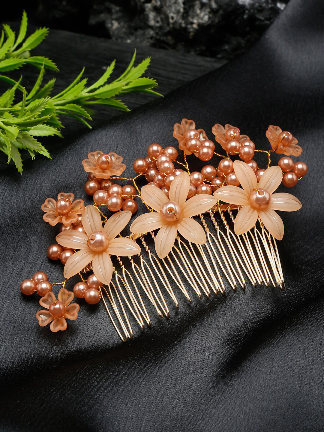 DressBerry Gold Beaded Floral Shape Comb Pin