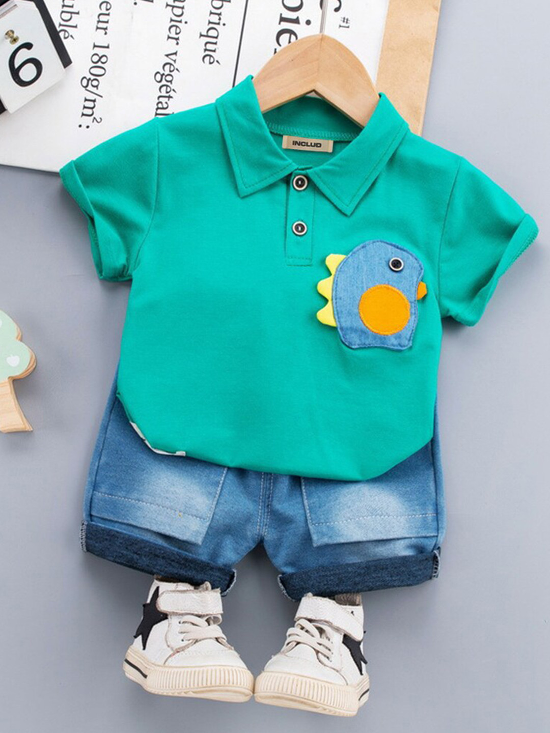 INCLUD Infant Boys Polo Collar T-shirt with Denim Shorts