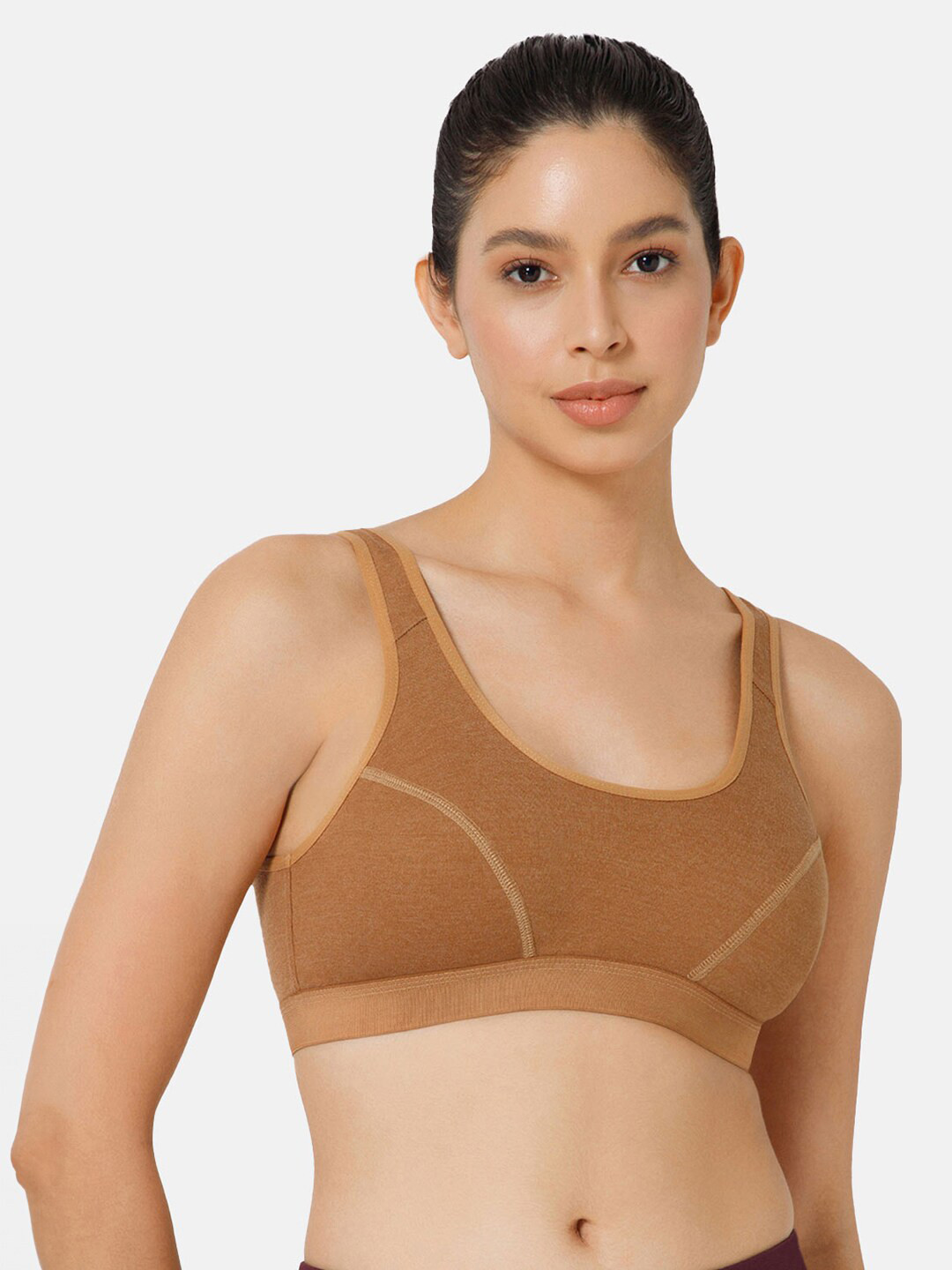 NAIDU HALL Full Coverage Non Padded Cut and Sew Cotton Workout Bra - All Day Comfort
