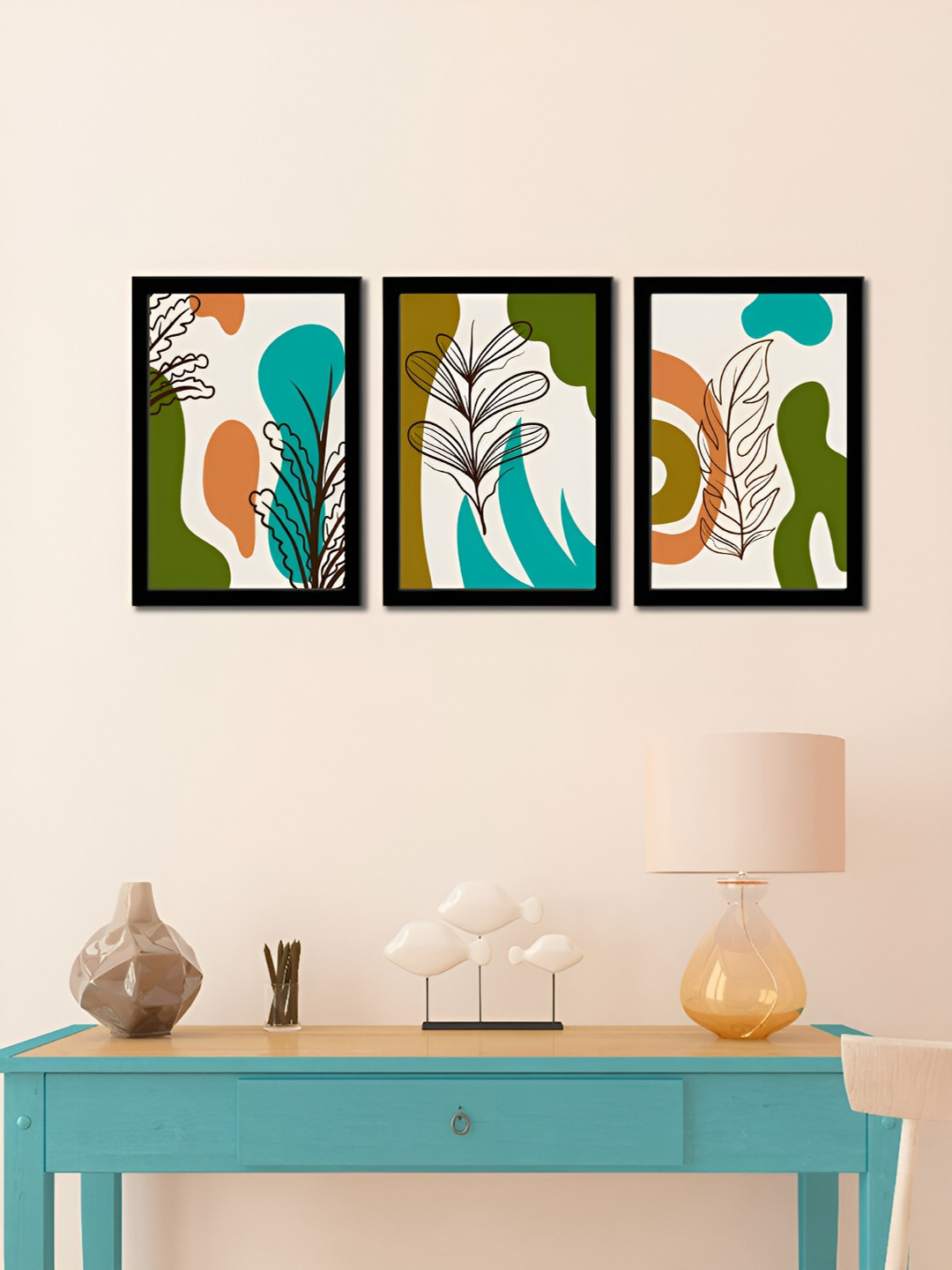 WENS Boho Natural Synthetic Wood 3 Pcs Wall Rectangle Paintings Wall Art - 13.5 x 9.5In